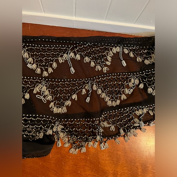 Gorgeous beaded shawl black chiffon with bead detail work. - Picture 4 of 5
